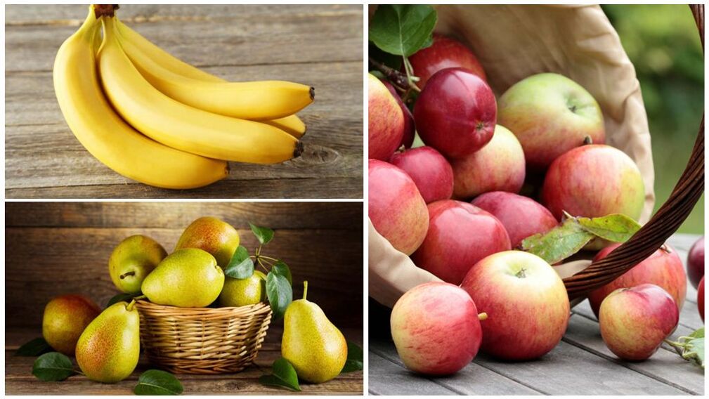 Buenas frutas para la gota plátanos, peras y manzanas